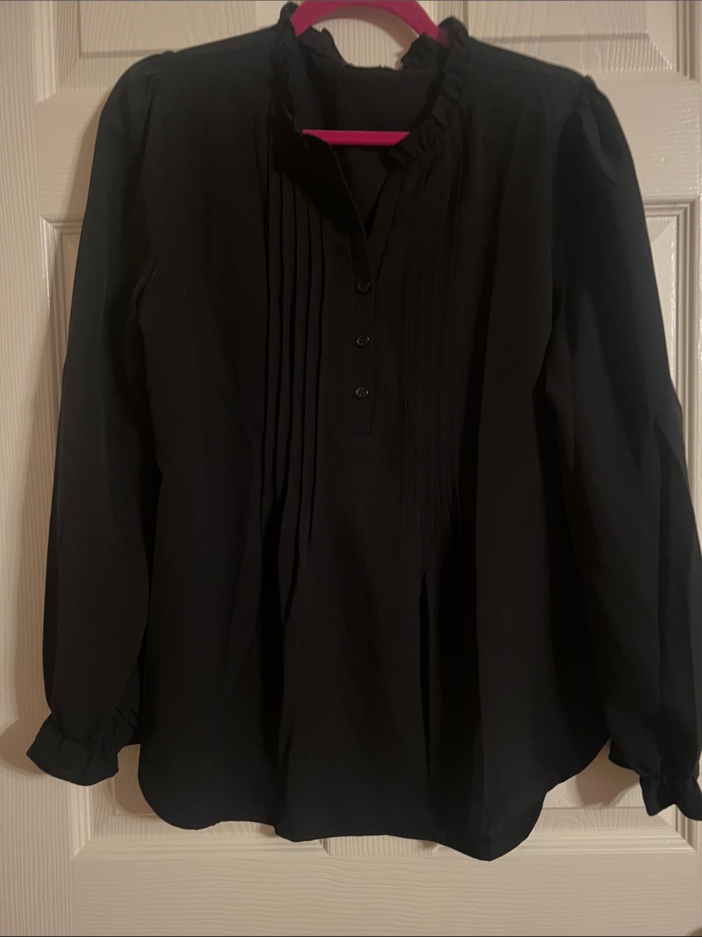 Black Ruffled Collar Pleated Blouse - Women
